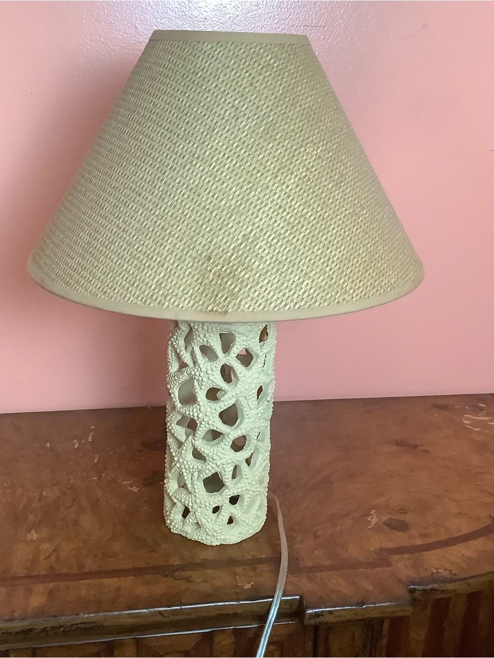 Starfish 18” Resin Table Lamp Beach House Coastal Woven Texture Shade